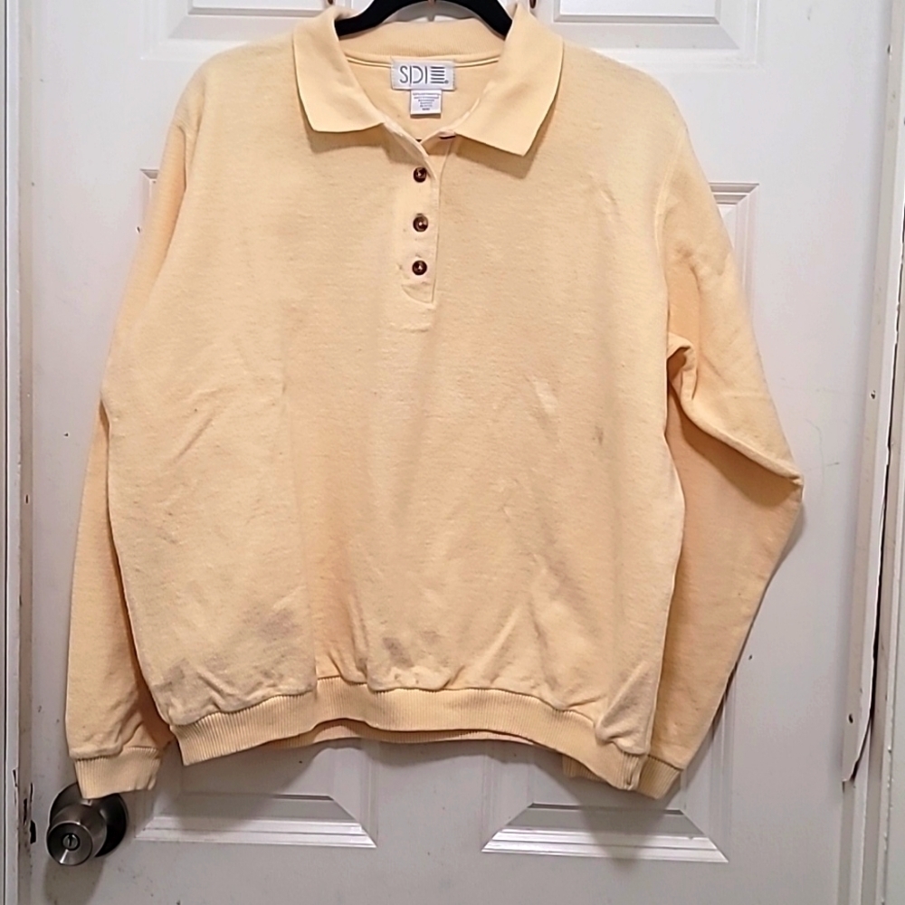 SDI Polo Sweatshirt Womens Medium Yellow Long‎ Sleeve McCall Heart Embroidery
